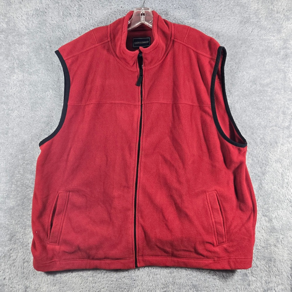 Saddlebred Mens XXL Red Fleece Full Zip Mock Neck Vest Sleeveless Jacket